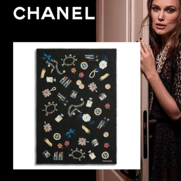 国内発送【シャネル】カシミヤ ブラック ロゴ ストール AA6992B0362694305