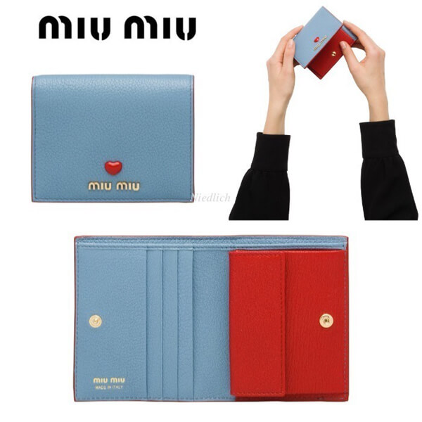 2020年人気新作★ミュウミュウ★ミュウミュウコピー バイカラー マドラス ラブレター二つ折財布*Blue 5MV204_2BC3