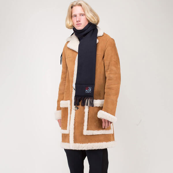 【ロエベ】スーパーコピー アナグラム★パッド入り カシミヤ マフラー Navy Beige21030110