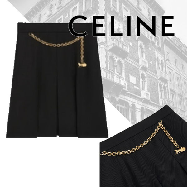 21SS/新作◇セリーヌ ミニスカート コピー チェーン ショートスカート ウールギャバジン21031111