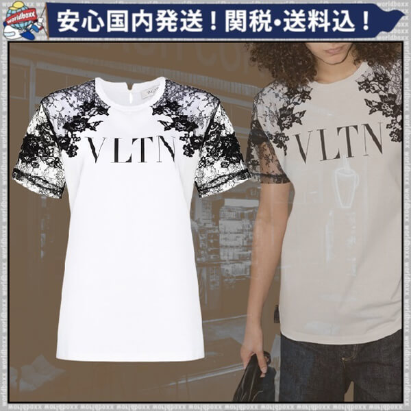 ヴァレンティノ *ヴァレンティノ* VLTN ロゴ レーススリーブ Tシャツスーパーコピー VB3MG11Y69UA01