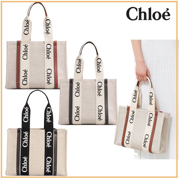 2021新作大人気★クロエ woody 偽物★トートバッグ◇キャンバス＆レザー  CHC21US383E6691J