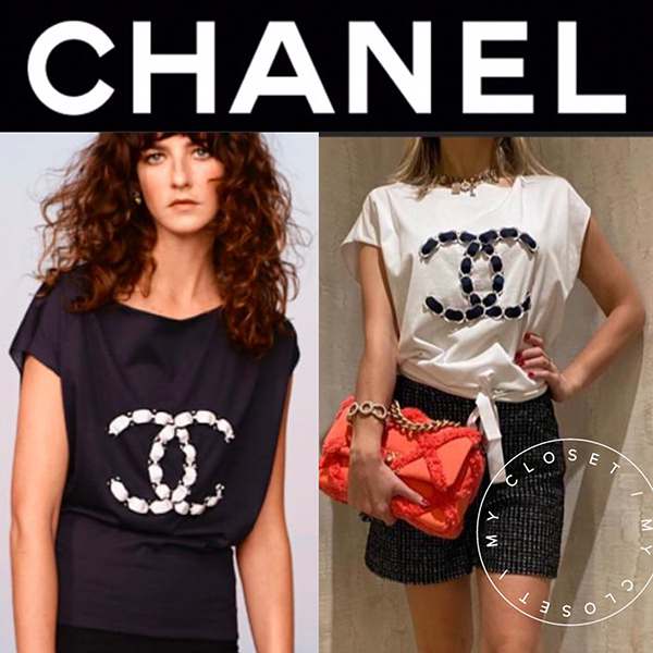 シャネル 偽物 トップス シャツ カットソー CC ロゴ 紺 半袖 限定 21051108