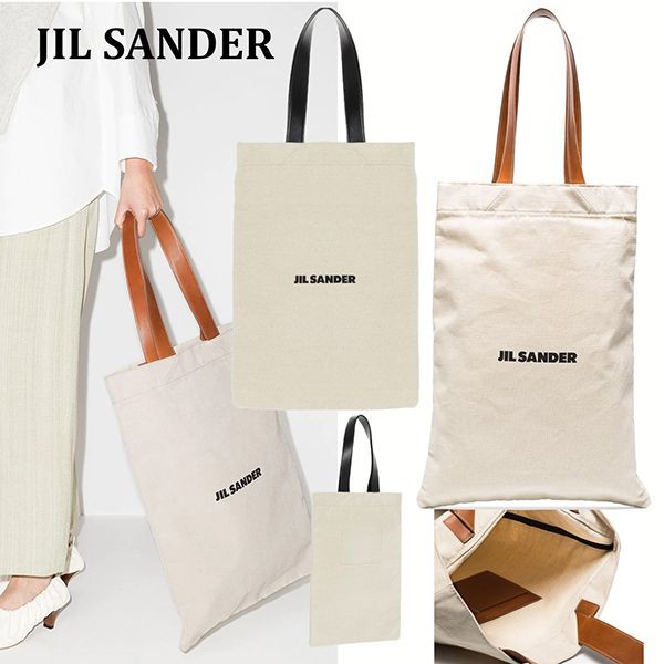 【ジルサンダー トートバッグ コピー】大容量!!ロゴプリント キャンバス カーフレザー ラージ ショッパーバッグ 21060715