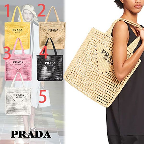 大人気新作!プラダ ラフィアトートバッグ コピー■かごバッグ メッシュ ロゴ 新作 1BG393_2A2T_F0009_V_OOO