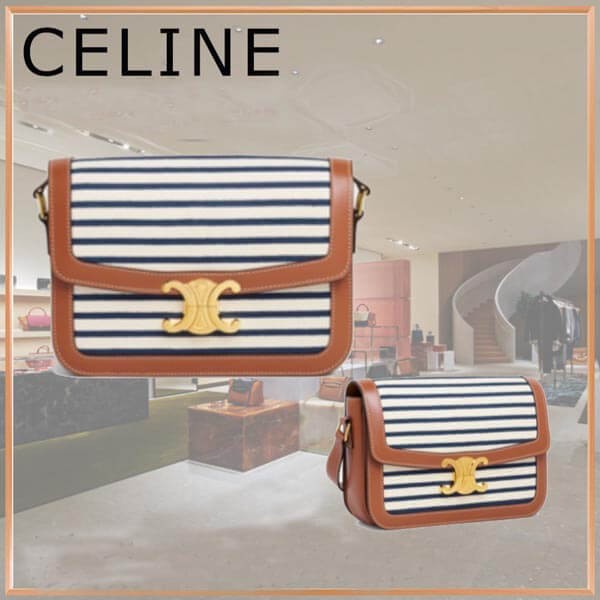 ☆希少色新作☆【セリーヌ ショルダー コピー】ミディアム トリオンフ バッグ / ストライプ 191242DKU.07AT