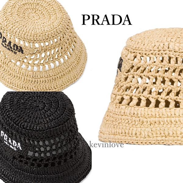 本田翼 着用☆プラダ ハット 偽物☆ラフィア バケットハット 1HC137_2A2T
