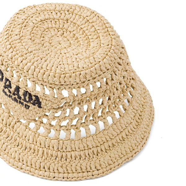 本田翼 着用☆プラダ ハット 偽物☆ラフィア バケットハット 1HC137_2A2T