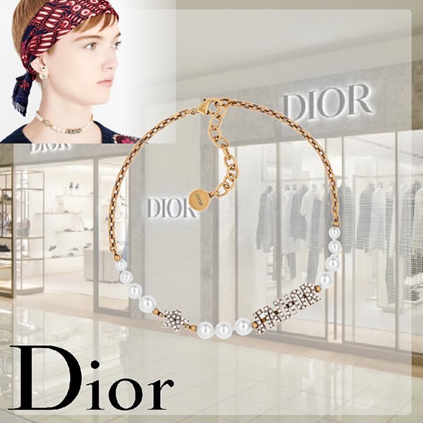 人気☆ディオール ネックレス 偽物☆ホワイトレジンビーズ&クリスタル チョーカー N1113ADRCY_D908