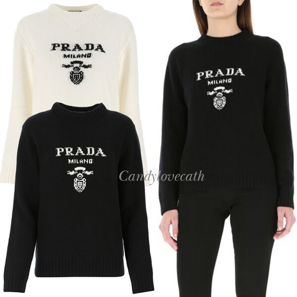 プラダ ロゴ カシミア コピー x ウール クルーネック セーター 21090801