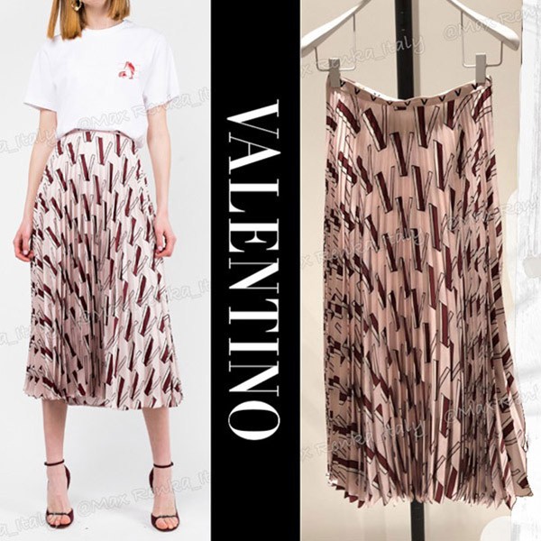 注目【ヴァレンティノ】Vプリントプリーツスカート*春シルク 22031804