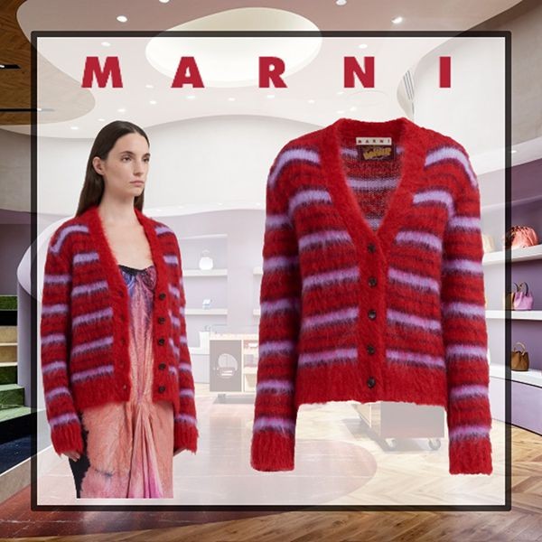 2023SSマルニ 偽物 ブラッシュドモヘア ニット ストライプ 107RGR66