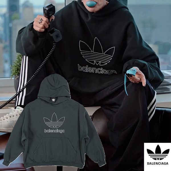 送料込追跡有 バレンシアガ x アディダス 偽物☆刺繍ロゴ パーカー 712396TN