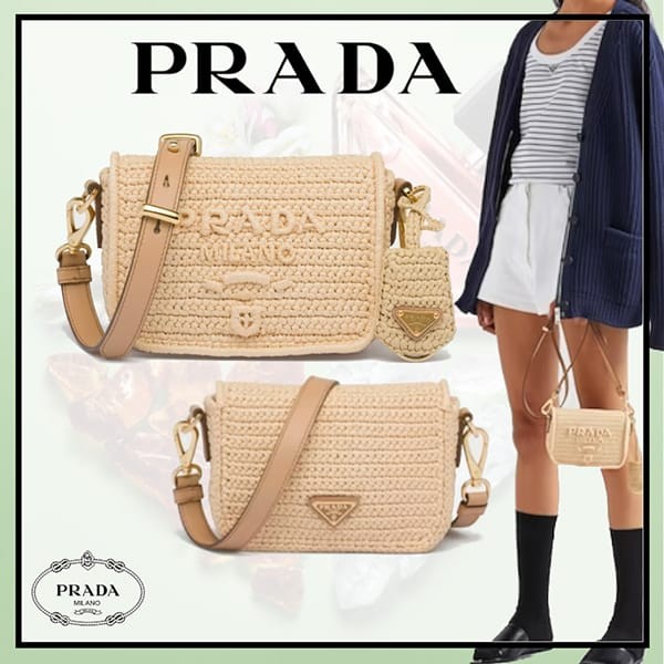 【セレブ多数愛用】プラダ 偽物 クロシェxレザー ショルダーバッグ 1BD335_2A2T_F0018_V_OUO