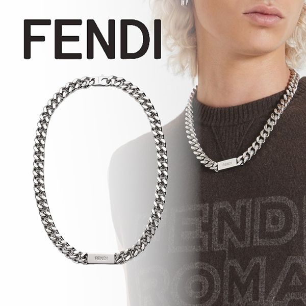 フェンディ 喜平ネックレス ロゴプレート チェーンネックレス コピー 7AJ544B08F0TH0