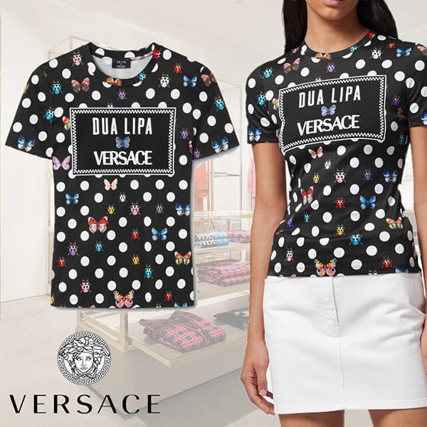 速達発送ヴェルサーチ×Dua Lipa 蝶の刺繍が施されたTシャツ 偽物
