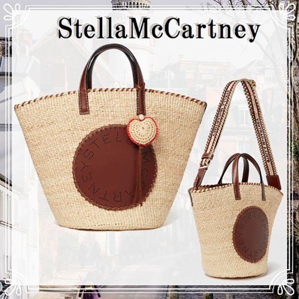 入手困難ステラ マッカートニー かごバッグ 偽物★ロゴ ラフィア ミディアムバスケットバッグ