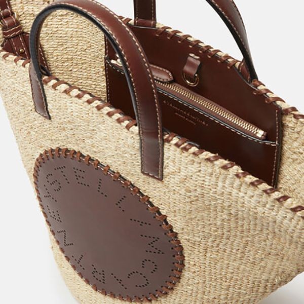 入手困難ステラ マッカートニー かごバッグ 偽物★ロゴ ラフィア ミディアムバスケットバッグ