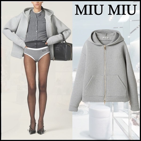 上品高見え■ミュウミュウ 偽物 刺繍入り コットン パーカーMJL967_13TC