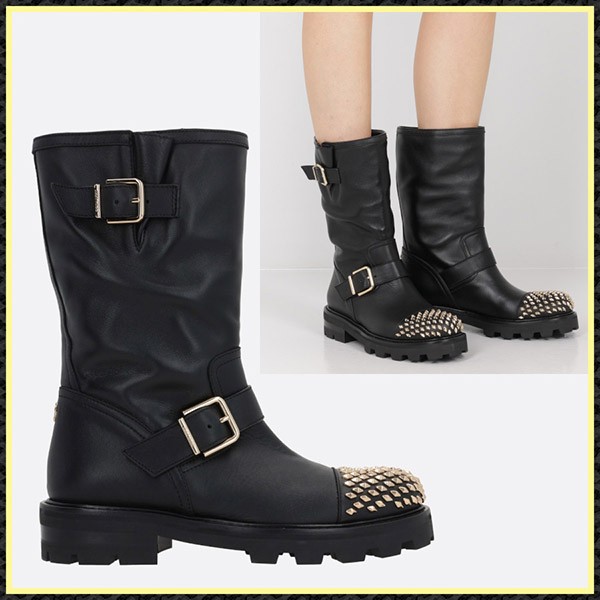 人気アイコン！即発送ジミーチュウ コピー♪Biker II スタッズ付きレザーバイカーブーツ c2392304