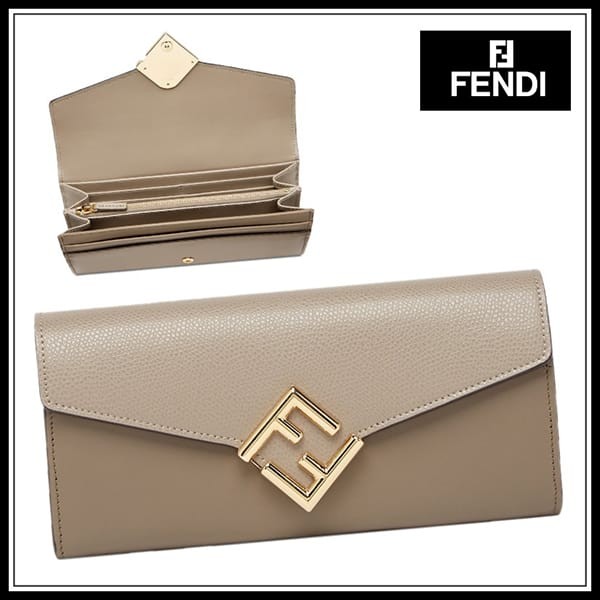 【最終セール価格！】フェンディ フラップ 長財布 偽物 FF ダイヤモンド グレー × ダブグレー8M0251ALWAF1N1G