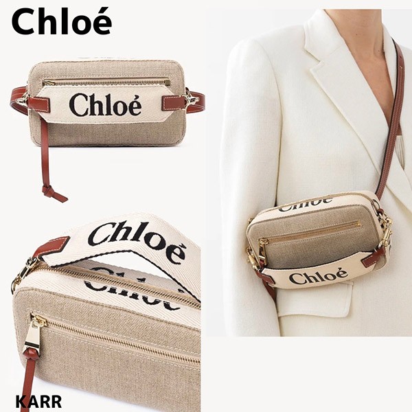 希少色新作【クロエ コピー】“woody” レザーキャンバス ベルトバッグ FW23 CHC23AS432L0627S