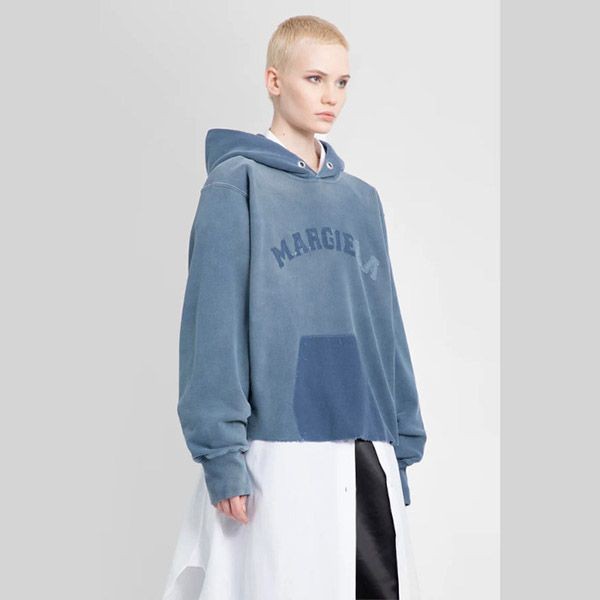 男女兼用メゾン マルジェラ ブルー ロゴ フェイデッド パーカーS51GU0127