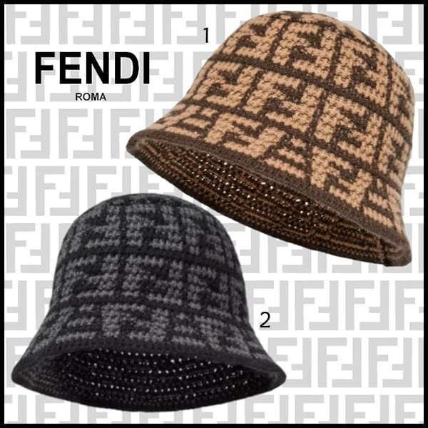 すぐ届フェンディ カシミア バケットハット FFパターン クロシェ 偽物 2色 FXQ958AMR2F0VZ3