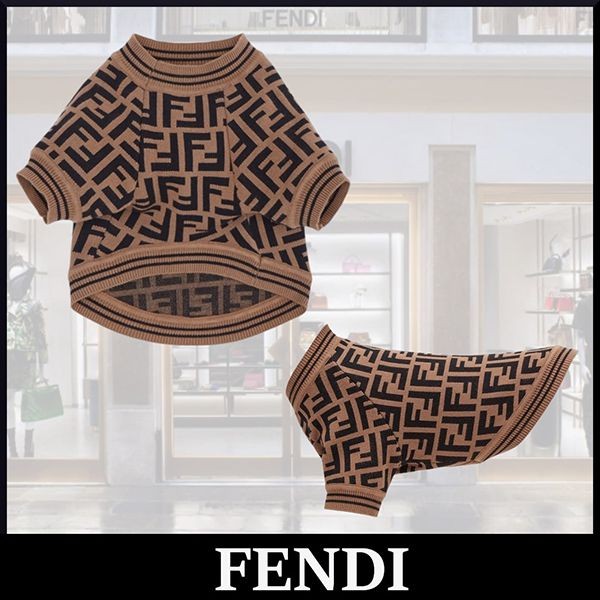 【訳あり特価】フェンディ ペット服 偽物 クルーネックニットボーダードッグジャンパーFEN4Z7