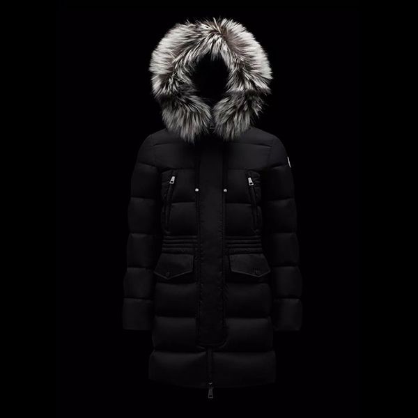 【モンクレール】"Aphroti" 偽物ファーフード付ロングダウンジャケット/黒H20931B