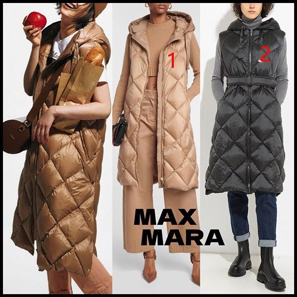 追跡付きで安心届けマックスマーラ TREGILロングダウンベスト 偽物キャメル黒 他9296083606040