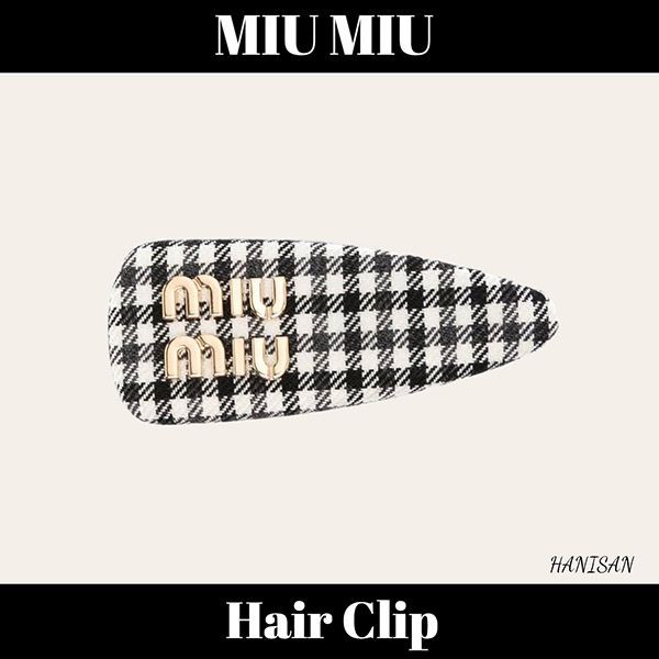 ミュウミュウ ギンガムチェック 偽物 ウール ヘアクリップ 5IF092