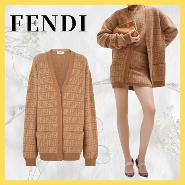 VIPセールフェンディ ブラウンカシミア カーディガン コピー FZC975AQYNF0QB8