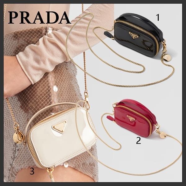 関税なしプラダ コピー パテントレザー チェーンストラップ ミニポーチ 3色 1NR025_069_F0E06