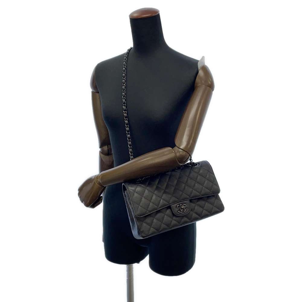 シャネル チェーンショルダーバッグ マトラッセ25 ココマーク カーフレザー ダブルチェーン A01112 黒