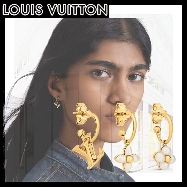 ルイヴィトン ピアス フローラグラム ロゴ フラワー チャーム ゴールド M01025