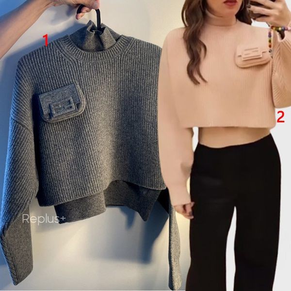 男女兼用【フェンディ】FFロゴ クロップド丈 ハイネックセーター 偽物ピンク03061