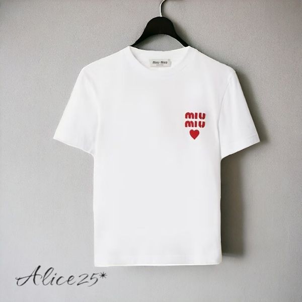 [ミュウミュウ]コットンジャージー Tシャツ コピー半袖 ホワイトMJN499