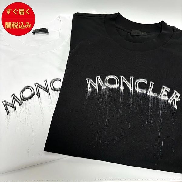 モンクレール ぼかし レタリング ロゴTシャツ激安　白黒J10918C