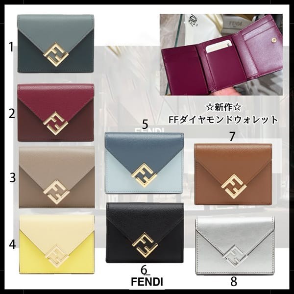 フェンディ 偽物 FFダイヤモンド/ツートン 三つ折り財布 8色 8M0480ALV4F1N1G