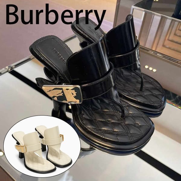 バーバリー コピー 24SS エナメルプレート レザー ベイサンダル 105MM 2色 80855441
