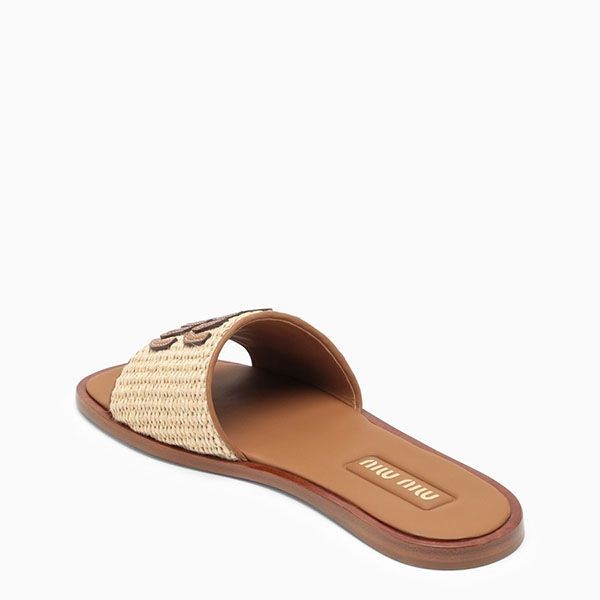 ミュウミュウ ラフィア風ウーブン スライドサンダル 5XX6440053LOM