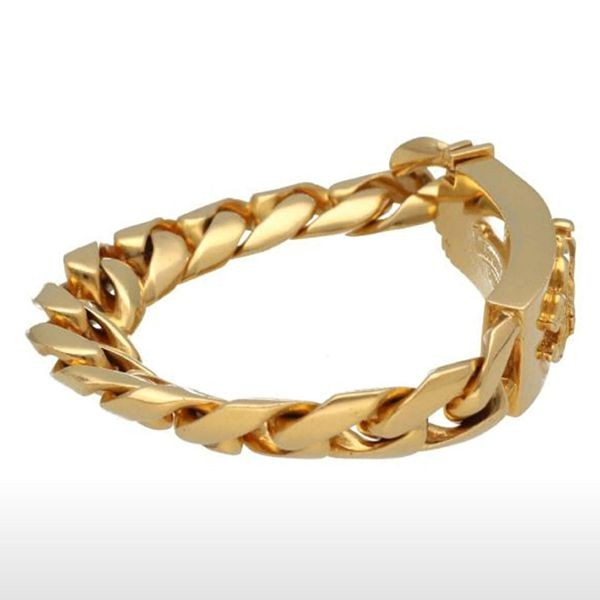 クロムハーツ ダガーIDブレスレット 偽物 22K イエローゴールド バングル 12リンク