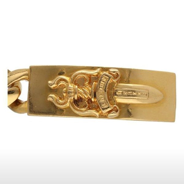 クロムハーツ ダガーIDブレスレット 偽物 22K イエローゴールド バングル 12リンク