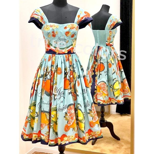 可愛いドルガバ ワンピース 偽物 シトラスプリント ポプリン ワンピースF6AEDTH