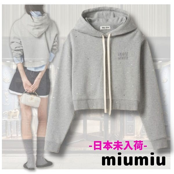 人気アイコン！即発送ミュウミュウ ロゴ刺繍入り コットンフリースパーカー 偽物 mjl975