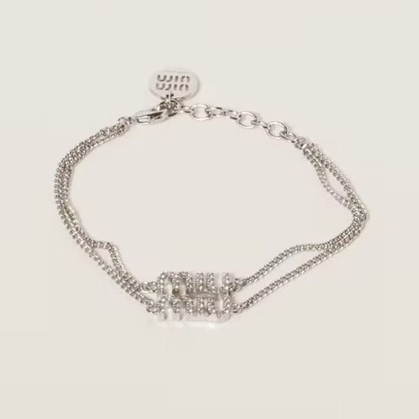 ミュウミュウ ロゴ クリスタル付 メタル ブレスレット 偽物 5ib567