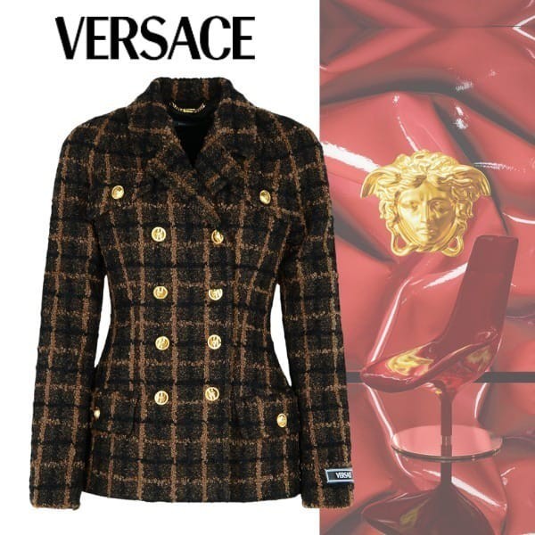 送料無料ヴェルサーチ 偽物 ブークレ ツイード フィット ラグラン ブレザー fsz66654