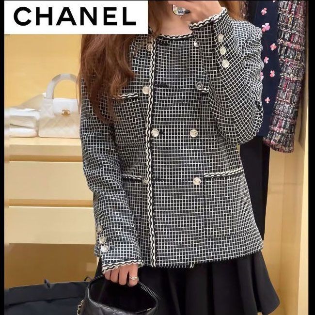 シャネル ジャケット 偽物 ブラックチェック P78818-V70743-NAAXH