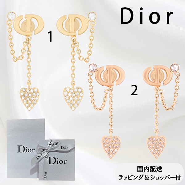 送料込追跡有ディオール CD ピアス ハート 偽物 クリスタル ゴールドピンク 2色 E3704WOMCY_D03S